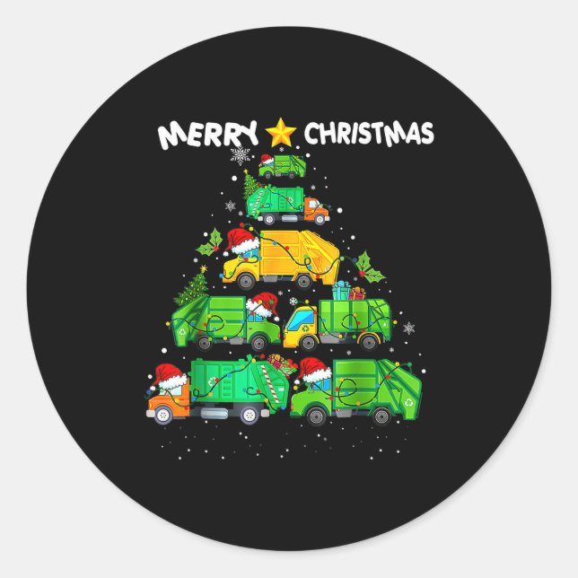 Funny Garbage Truck Christmas Tree Ornament Decor  Classic Round Sticker (Front)