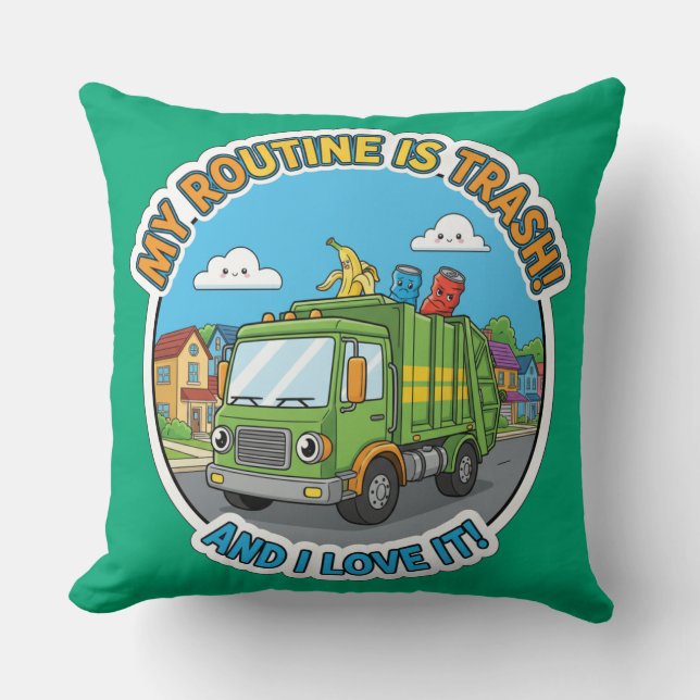 Funny Garbage Truck-Humor Decor Throw Pillow (Front)