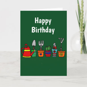 Funny Gardening Tools in Flower Pots Art Card