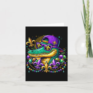 Funny Gator Mardi Gras Card