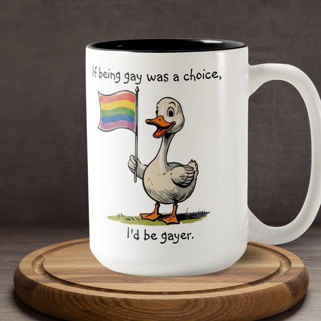 Funny Gay Duck Goose Rainbow Flag Two-Tone Coffee Mug (Creator Uploaded)