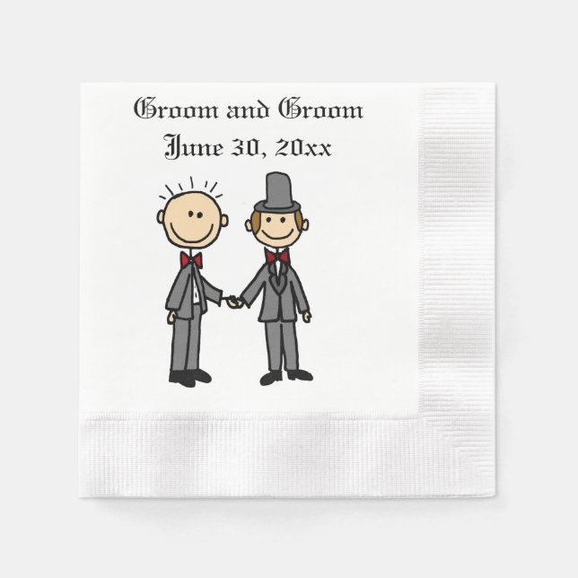 Funny Gay Marriage Grooms Cartoon Napkin (Front)