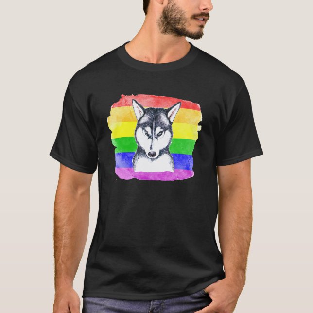 Funny Gay Siberian Husky Lgbtq Pride Stuff For Tee (Front)