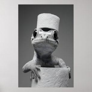 Funny Gecko Bathroom Print, Toilet Paper Hat Poster