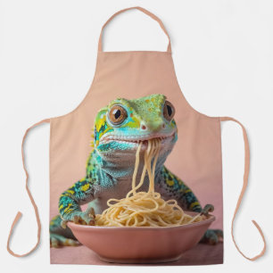Funny Gecko Eating Spaghetti  Apron