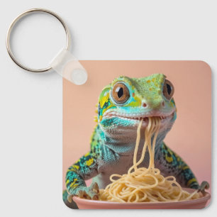 Funny Gecko Eating Spaghetti  Keychain