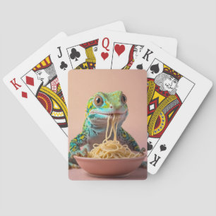 Funny Gecko Eating Spaghetti Playing Cards