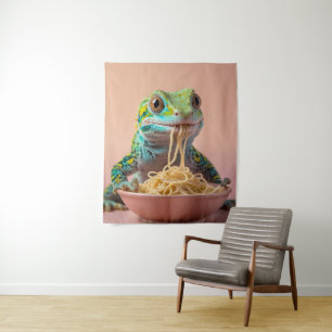 Funny Gecko Eating Spaghetti  Tapestry