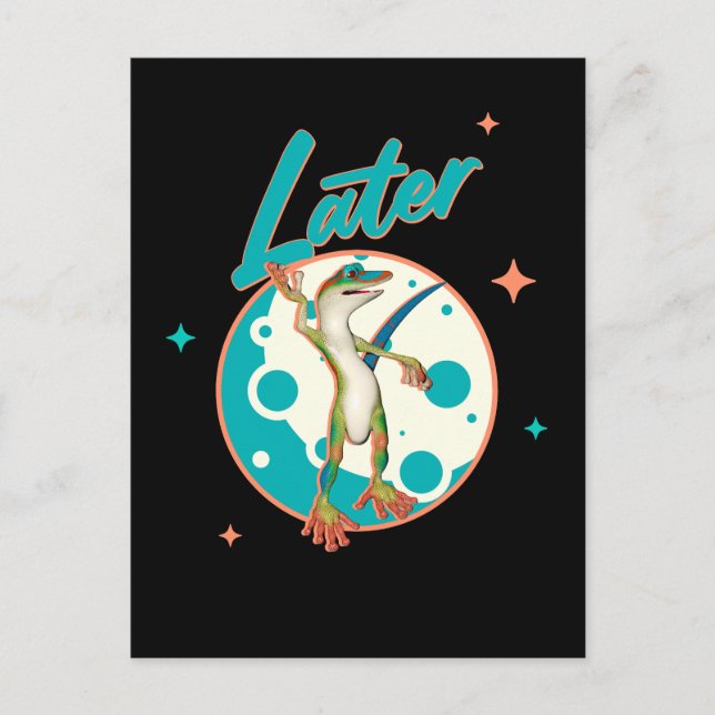 Funny Gecko Later Procrastination Humour Holiday Postcard (Front)