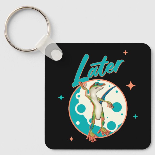 Funny Gecko Later Procrastination Humour Keychain (Front)