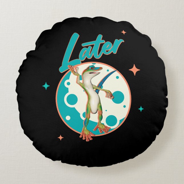 Funny Gecko Later Procrastination Humour Round Pillow (Front)