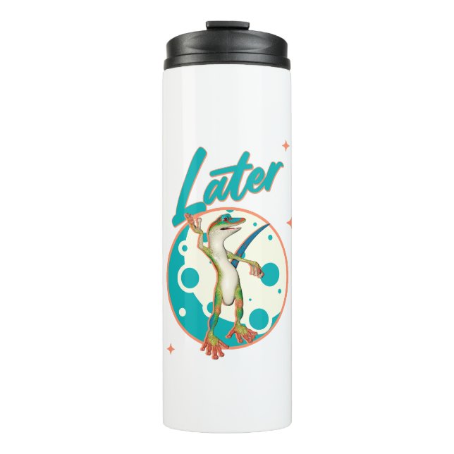 Funny Gecko Later Procrastination Humour Thermal Tumbler (Front)