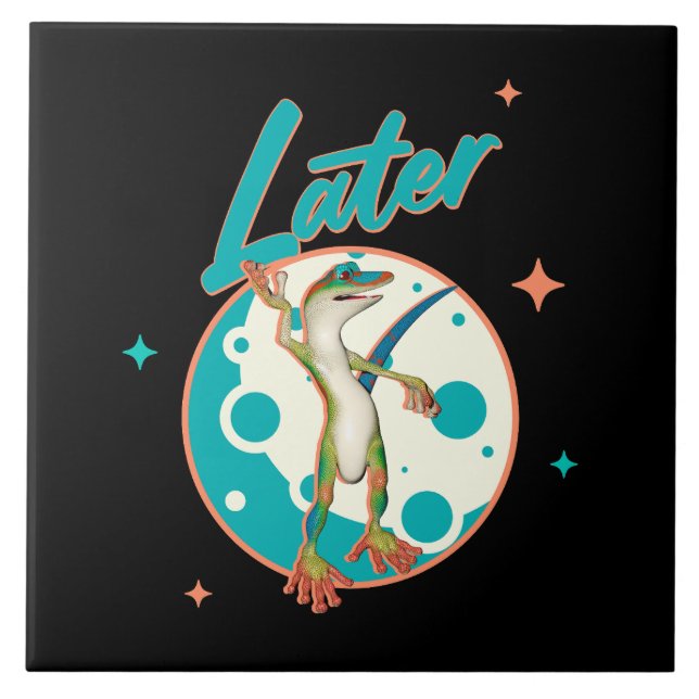 Funny Gecko Later Procrastination Humour Tile (Front)
