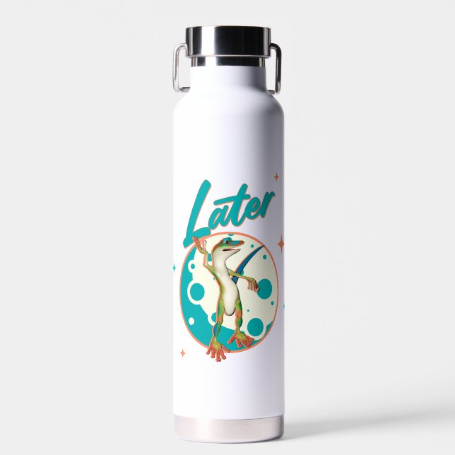 Funny Gecko Later Procrastination Humour Water Bottle (Front)