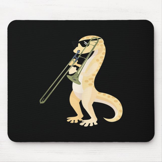 Funny Gecko Wearing Sungles Playing Trombone Lizar Mouse Pad (Front)