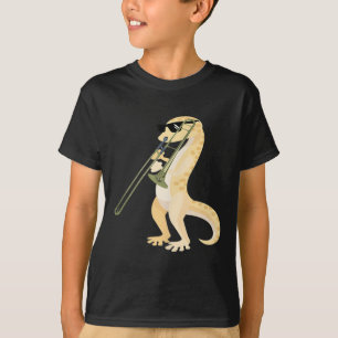 Funny Gecko Wearing Sungles Playing Trombone Lizar T-Shirt