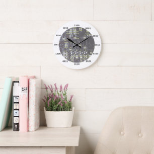 Funny Geek Binary Clock With Circuit Board Effect
