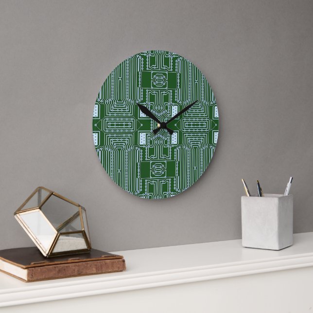 Funny Geeky Nerd Computer Circuit Board Pattern Large Clock (Office)