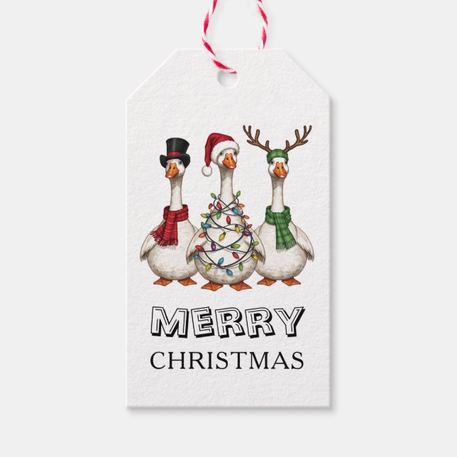 Funny Geese Christmas Holiday  Gift Tags (Front)