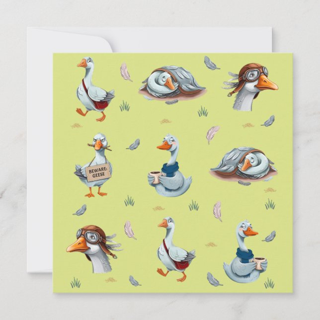 Funny Geese Pattern – Whimsical Goose Print Invitation (Front)