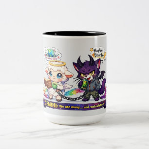 Funny Gemini Zodiac Twins - Angel Sheep and Chaos  Two-Tone Coffee Mug