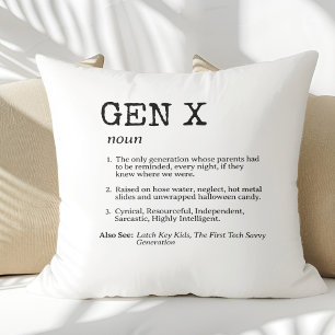 Funny Gen X Definition Black Typography Throw Pillow