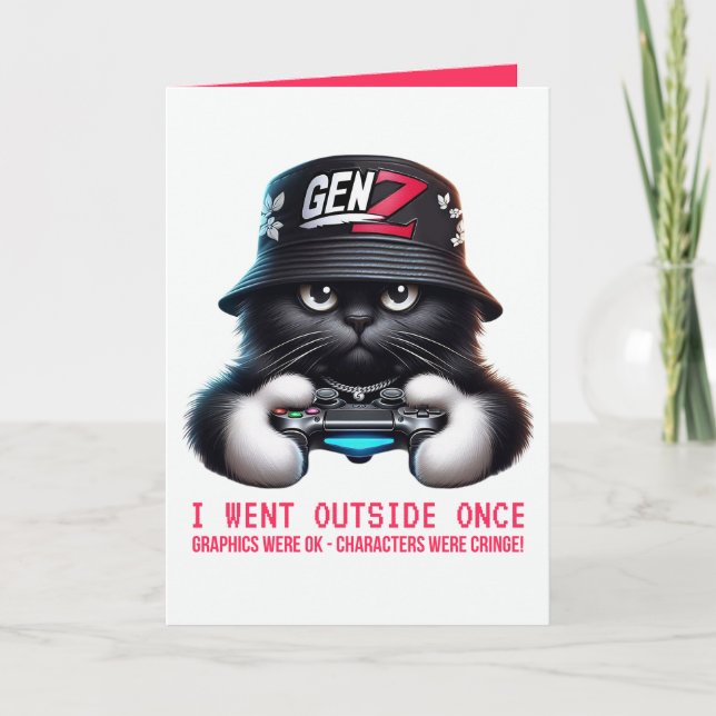 Funny Gen Z Gamer Black Cat Card (Front)
