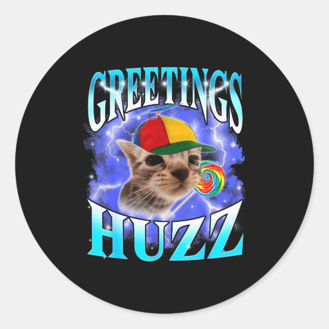 Funny Gen Z Gen Alpha Slang Cat Meme Greetings Huz Classic Round Sticker (Front)