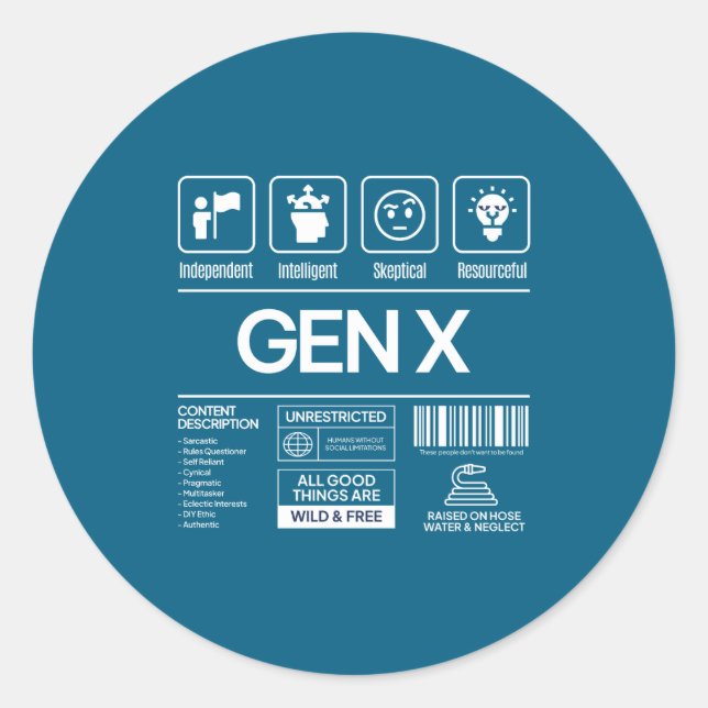 Funny Generation X Characteristics Mens Navy  Classic Round Sticker (Front)