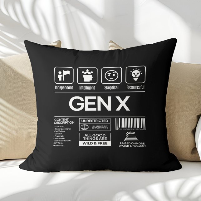 Funny Generation X Descriptive Traits Throw Pillow (Creator Uploaded)