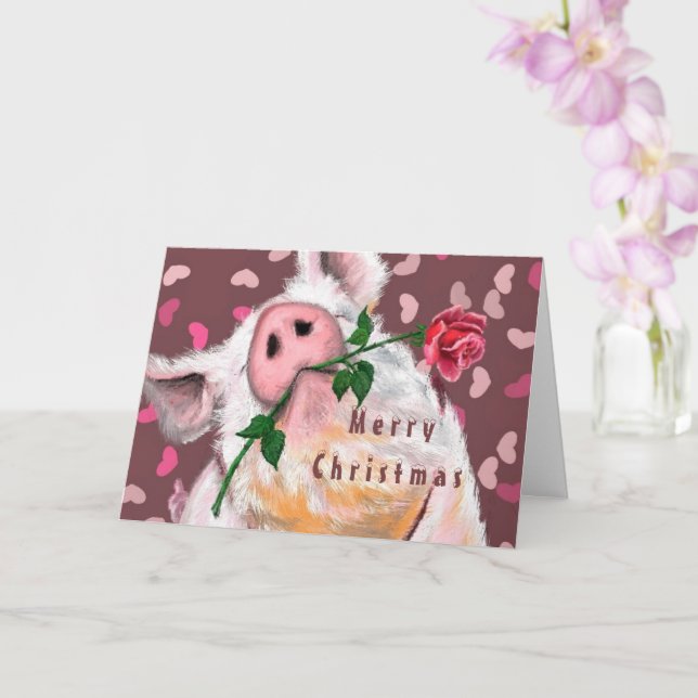 Funny Gentleman Pig Christmas Card (Orchid)
