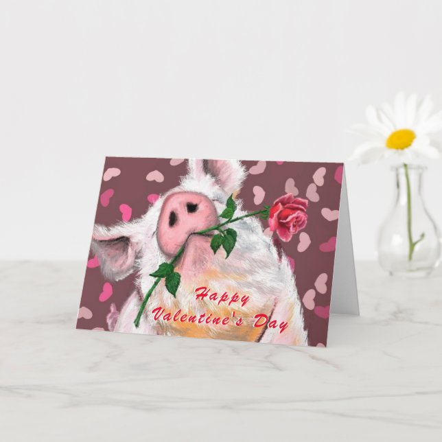 Funny Gentleman Pig Happy Valentine's Day Card (Small Plant)