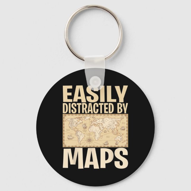 Funny Geography Teacher - Easily Distracted By Map Keychain (Front)