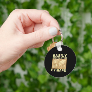 Funny Geography Teacher Easily Distracted By Maps Keychain