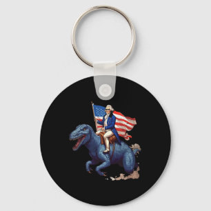 Funny George Washington Riding A Tyrannosaurus Rex Keychain