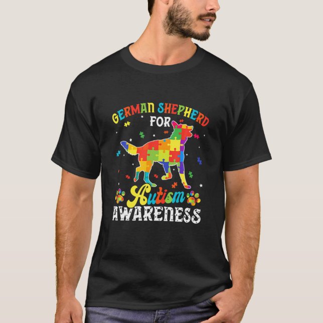 Funny German Shepherd Autism Awareness Dog Dad Dog T-Shirt (Front)