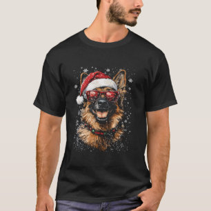 Funny German Shepherd Christmas Dog Santa Hat T-Shirt