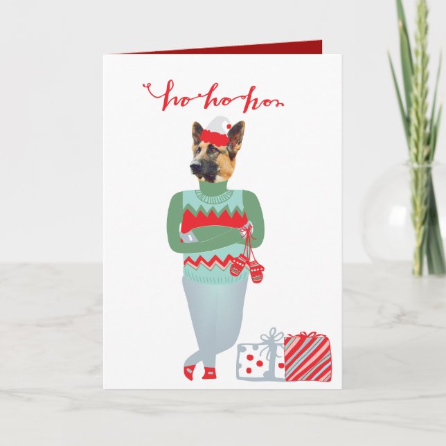 Funny German Shepherd Christmas Holiday Card (Front)