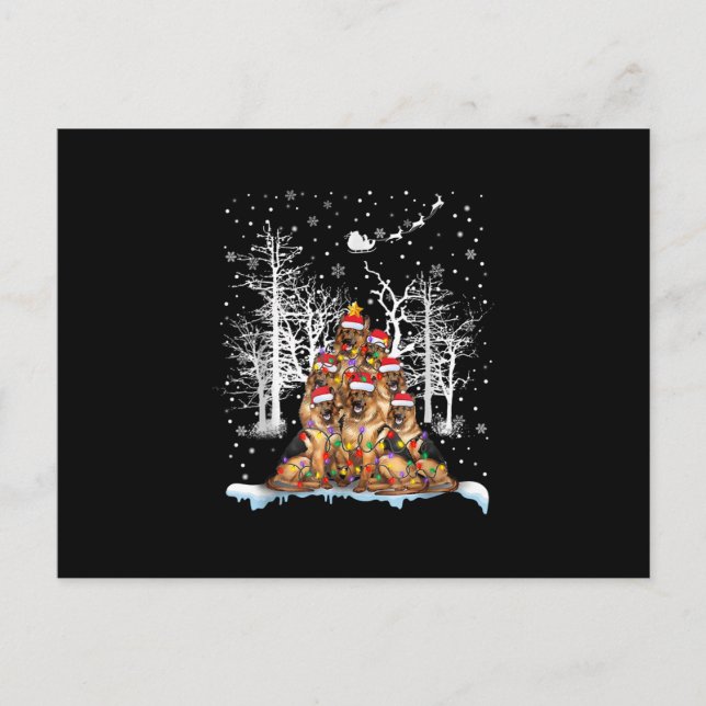 Funny German Shepherd Dog Christmas Tree Hat In Sn Invitation Postcard (Front)