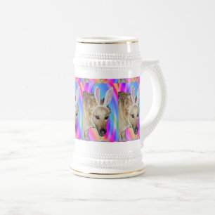 Funny German Shepherd Dog & Easter Bunny Ears Beer Stein