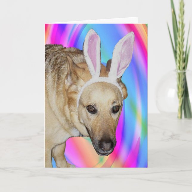 Funny German Shepherd Dog & Easter Bunny Ears Holiday Card (Front)