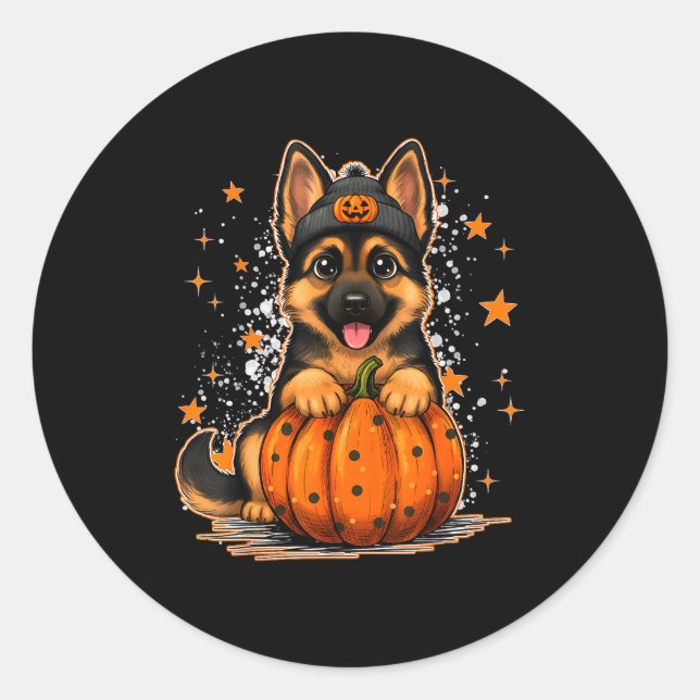 Funny German Shepherd Dog Halloween Pumpkin Graphi Classic Round Sticker (Front)