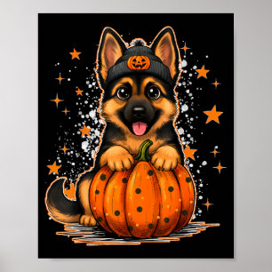 Funny German Shepherd Dog Halloween Pumpkin Graphi Poster