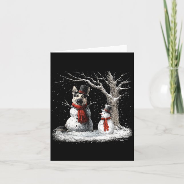 Funny German Shepherd Dog In The Snow Tree Christm Card (Front)