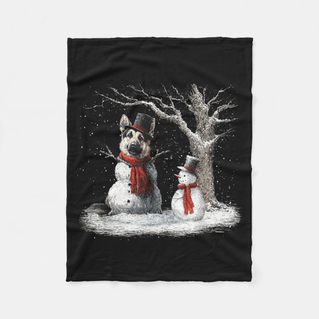 Funny German Shepherd Dog In The Snow Tree Christm Fleece Blanket (Front)