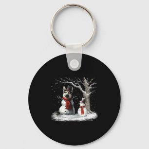 Funny German Shepherd Dog In The Snow Tree Christm Keychain