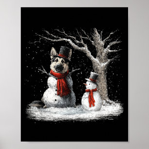 Funny German Shepherd Dog In The Snow Tree Christm Poster