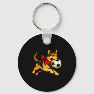 Funny German Shepherd Dog Playing Soccer Game Day Keychain