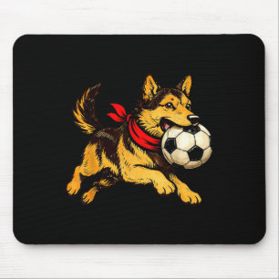 Funny German Shepherd Dog Playing Soccer Game Day  Mouse Pad