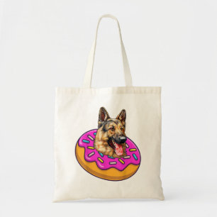Funny German Shepherd Dog Riding Dinosaur & Rainbo Tote Bag